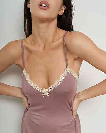 Женская вискозная сорочка - с кружевом Светло-коричневый Nicoletta 81414 S Киев