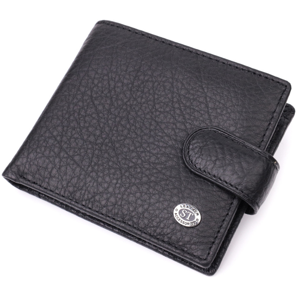 Мужской бумажник удобного размера из натуральной кожи ST Leather 22471 Черный Киев - изображение 5