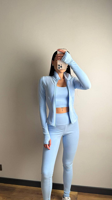 Жіночий термо костюм-трійка: кофта топ і лосини трикотаж пума Блакитний, 42/44 Одеса - фото 1