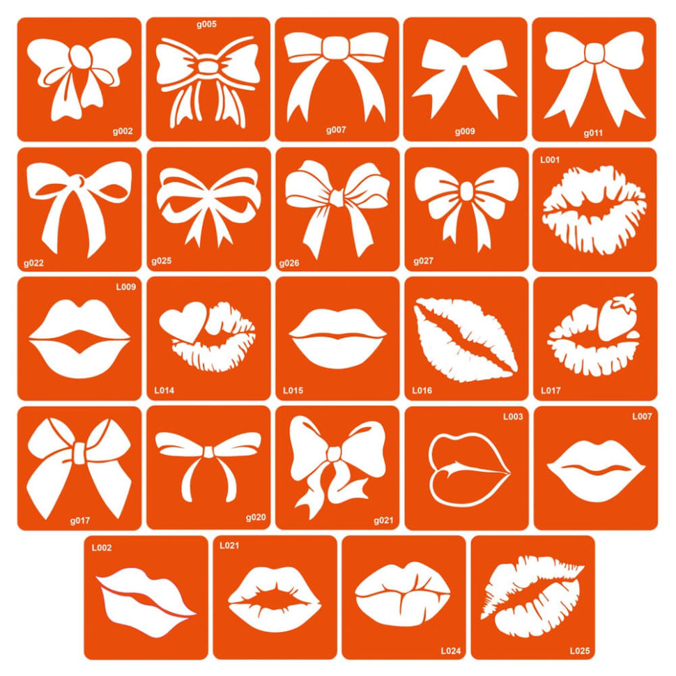 Набор трафаретов для био-тату «G+L - губки и бантики» g-L-simple_24_1 Винница - изображение 1