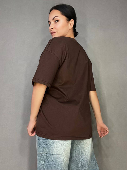Футболка жіноча A-N 25007 оверсайз подовжена з написом принтом попереду one size, шоколад, one size Київ - фото 6