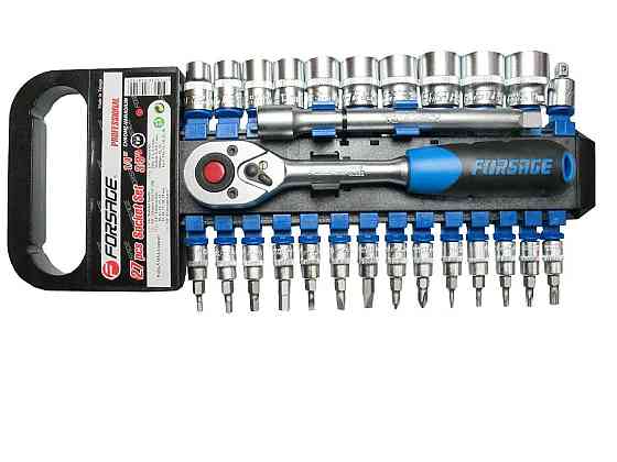 Набір головок і біт з тріскачкою 1/4'' 3/8'' 6гр. 26пр. (10-19мм) в пластиковому утримувачі Одеса