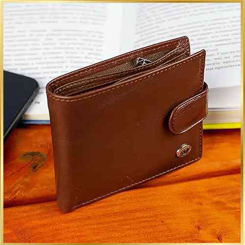 Мужской кошелек из натуральной кожи ST Leather коричневое портмоне на застежку с кнопкой на подарок мужчине Киев