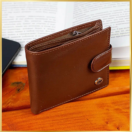 Чоловічий гаманець з натуральної шкіри ST Leather коричневе портмоне на застібку з кнопкою на подарунок чоловікові Київ - фото 1