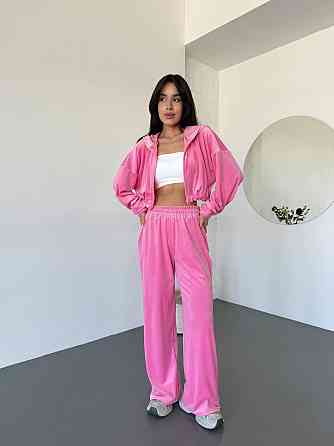 Женский велюровый костюм двойка: худи на молнии и штаны. Розовый, 42/44 Одесса