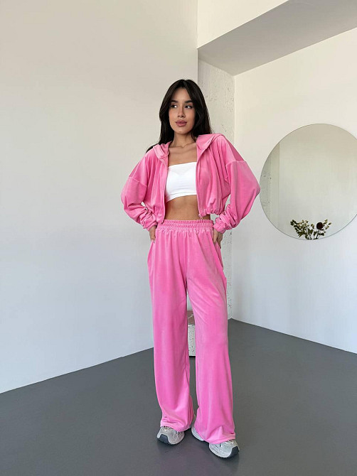 Женский велюровый костюм двойка: худи на молнии и штаны. Розовый, 42/44 Одесса - изображение 5