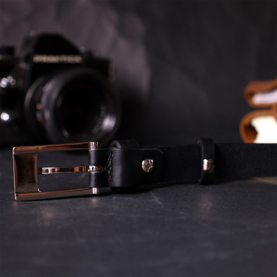 Ремінь Grande Pelle Тонкий жіночий шкіряний Чорний (11673) Вінниця - фото 2