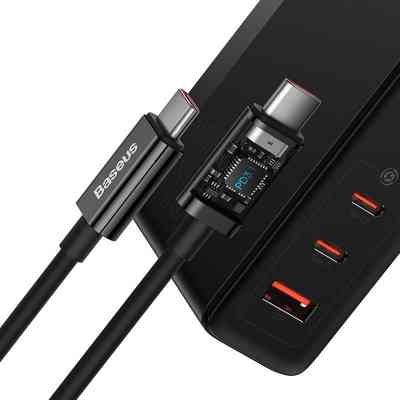 Зарядний пристрій Baseus 2xUSB-C 140W + 1xUSB GaN + cable USB-C to USB-C black (CCGP100201) Вінниця