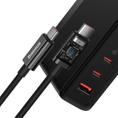 Зарядний пристрій Baseus 2xUSB-C 140W + 1xUSB GaN + cable USB-C to USB-C black (CCGP100201) Вінниця - фото 2