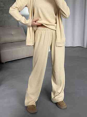 Женский повседневный костюм тройка из трикотажа Бежевий Одесса