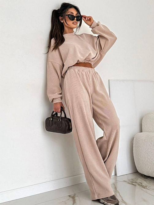 Женский стильный повседневный костюм двойка рубчик Бежевий, 50/52 Одесса - изображение 3