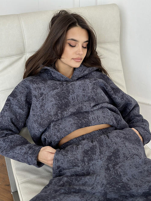 Теплый костюм женский мраморный принт на флисе Графитовый S-M Харьков - изображение 7