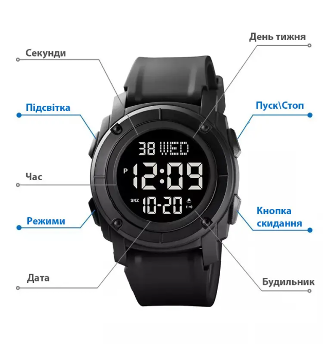 Чоловічий спортивний наручний годинник Skmei 1853 (Чорний з чорним циферблатом) Вінниця - фото 10
