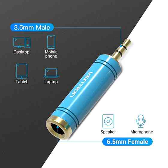 Адаптер Vention 3.5mm Male to 6.35mm Female Audio Adapter Blue Aluminum Alloy Type (VAB-S04-L) Киев