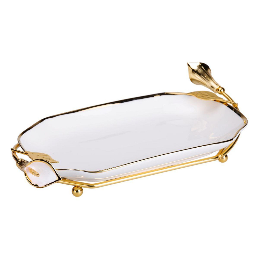 Фруктовница фарфоровая на подставке белая с золотом Киев - изображение 1