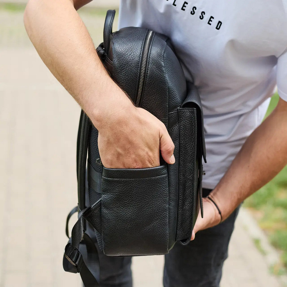 Кожаный городской мужской рюкзак классический черный из натуральной кожи качественный Киев - изображение 4