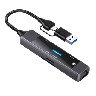 Концентратор XoKo USB-C 5-in-1 USB 3.0 + USB 2.0 + SD/TF + RJ45 100Mbps silver (XK-AC-350) Вінниця - фото 1
