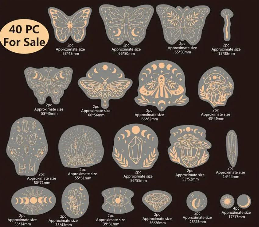 Прозрачные стикеры с золотым рисунком. Стикеры метели, солнце, эхо. Наклейка для ноутбука, набор 40 шт. Киев - изображение 2