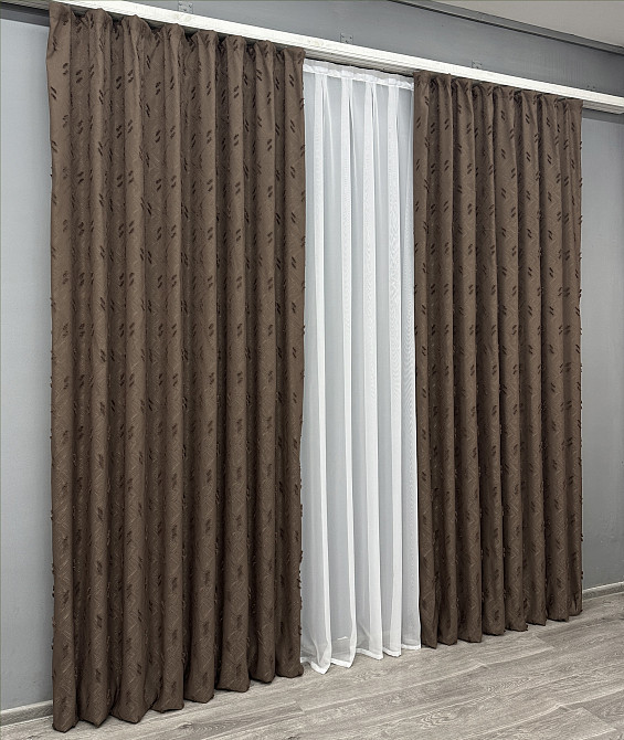 Комплект штор VR-Textil Лен Букле № 1891ш Коричневый 100х290 см 2 шт (31-0082) Киев - изображение 4