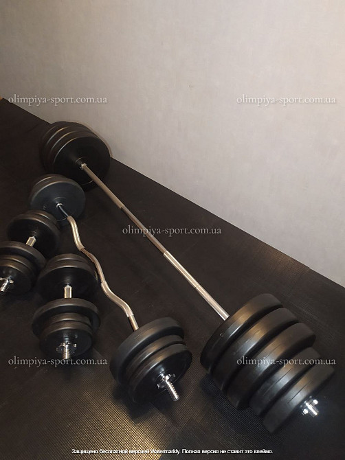 Штанга наборная 200 см + W-образный гриф + Гантели 142 кг Гантели, гири, штанги и диски ударопрочный пластик Киев - изображение 8