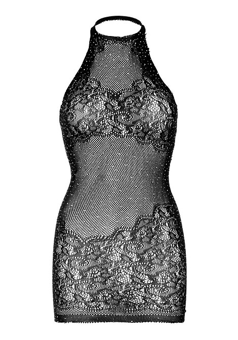 Сукня-сітка зі стразами Leg Avenue Rhinestone halter mini dress Black, відкрита спина, one size Sex Aura Київ - фото 7