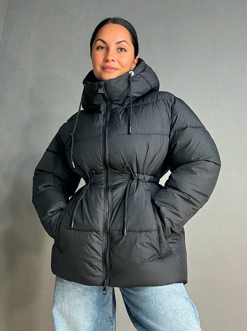 Куртка жіноча A-N 9020-1 подовжена з капюшоном і затяжкою талії чорна, чорний, 42 Київ - фото 9