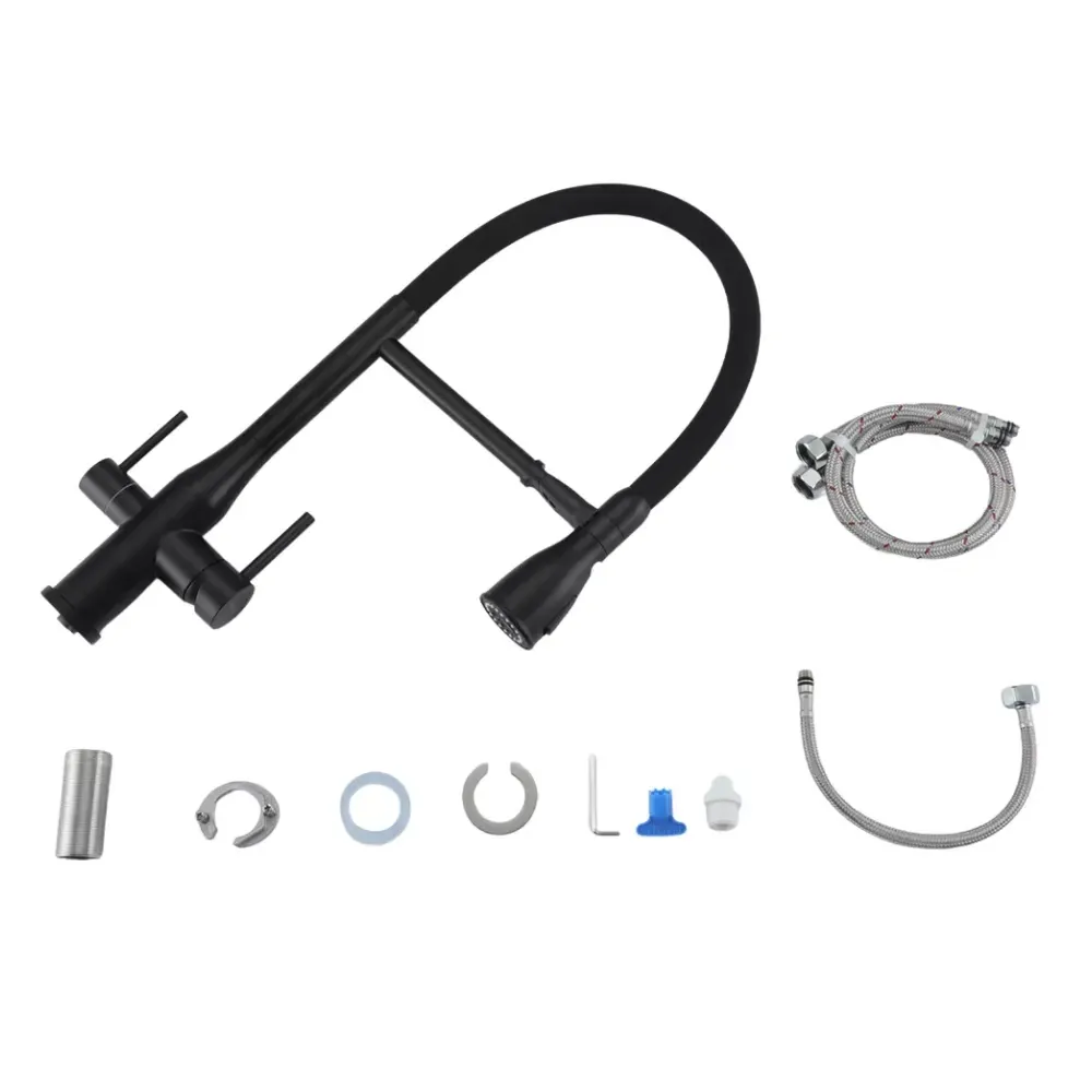 Змішувач для кухні з підключенням до фільтру GAPPO G4399-76 та гнучким виливом, чорний Київ - фото 5