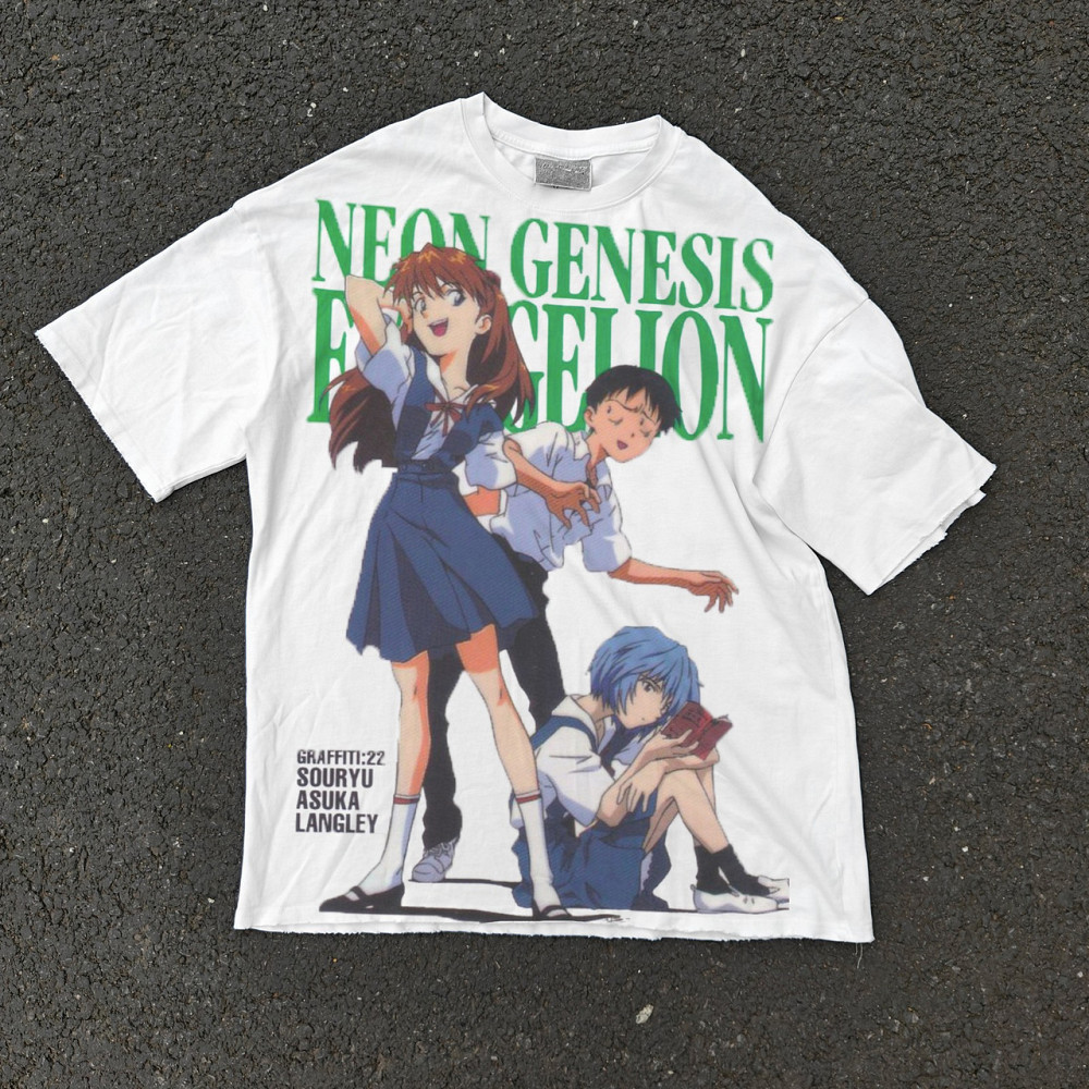 Футболка чоловіча з принтом аніме Євангеліон Асука Схінджі Реі оверсайз (S/M/L) Черний Дніпро - фото 5