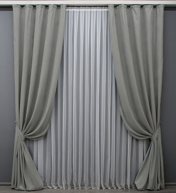 Комплект готових штор VR-Textil Мікровелюр Petek № 1477ш Світло-сірий 150х270 см 2 шт (33-0559) Київ - фото 2