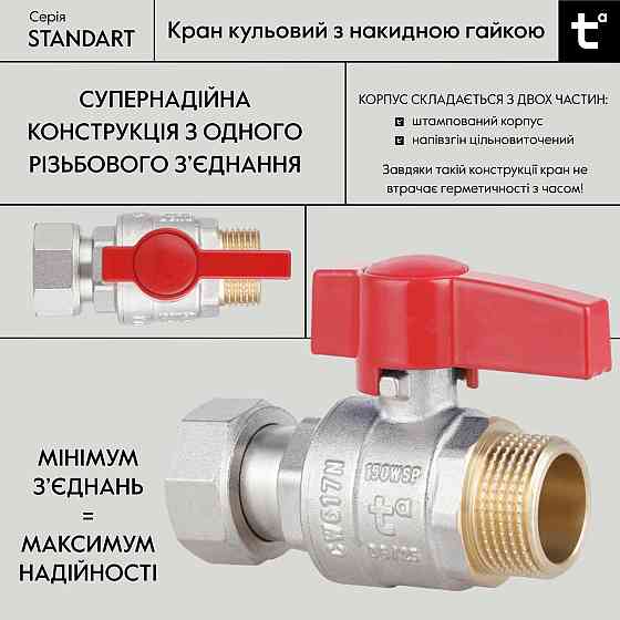 Кран кульовий Thermo Alliance Standart 3/4" ВН прямий, PN40, з накидною гайкою TAS261W20 Київ