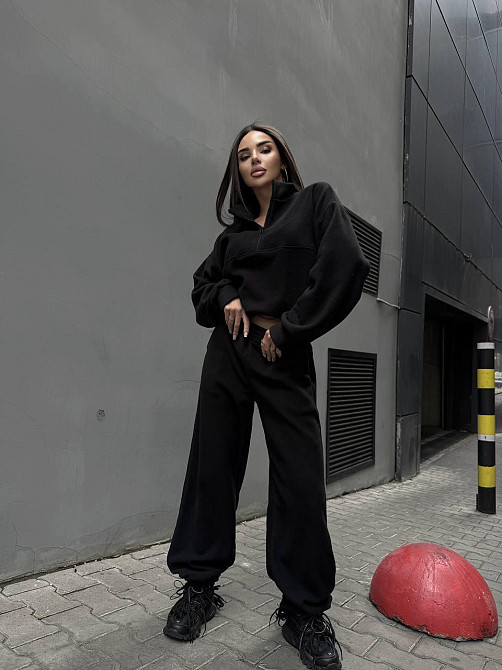 Женский удобный теплый костюм из флиса двусторонний Черный, 46/48 Одесса - изображение 5