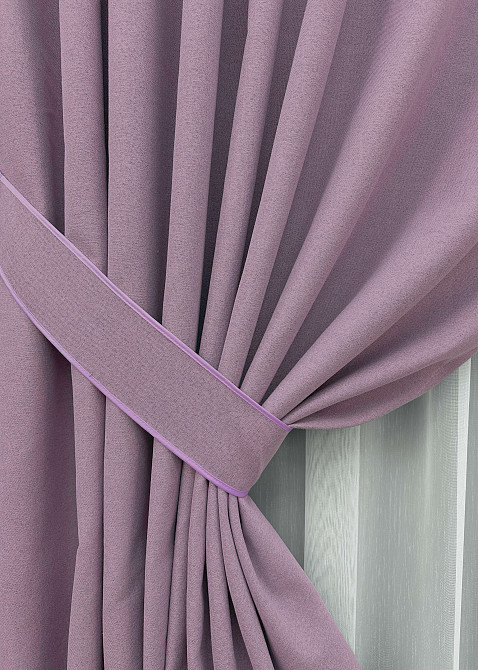 Комплект штор VR-Textil 100% блэкаут ASHEN NIGHT 150х270 2шт и Тюль 600х270 1844ш-1153т сиреневый с белым 71-083/5 Киев - изображение 4