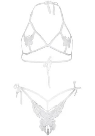 Комплект Leg Avenue Open cup bra and pearl panty White Львів