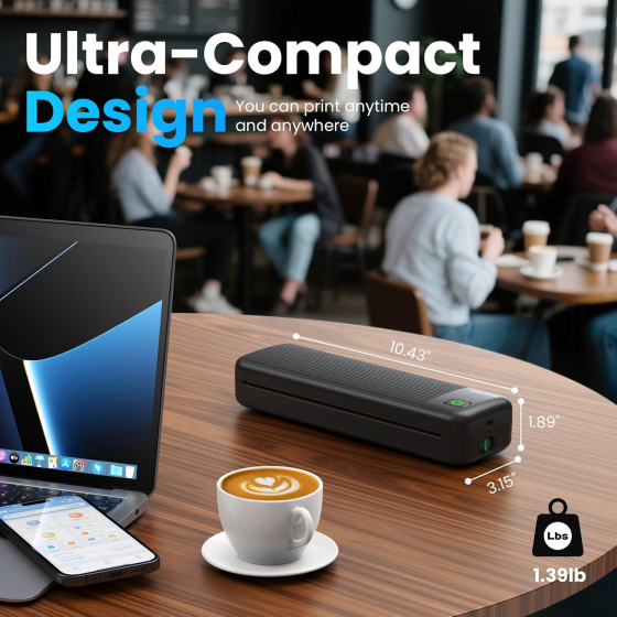 Портативний термопринтер CyberPixel P8 A4, Bluetooth, USB, 203 DPI, акумулятор 2550 мАг, без чорнил, для Android iOS ПК, чорний Київ