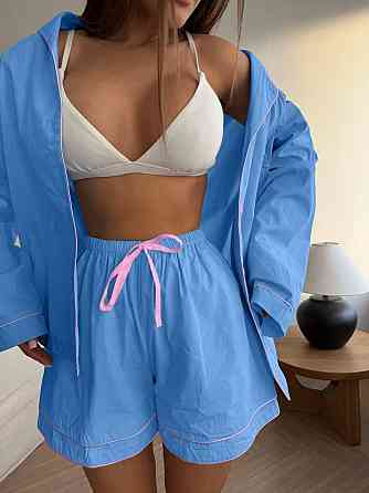 Жіночий літній костюм двійка: сорочка і шорти у піжамному стилі натуральний льон Одеса