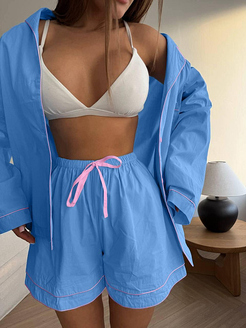 Жіночий літній костюм двійка: сорочка і шорти у піжамному стилі натуральний льон Одеса - фото 4