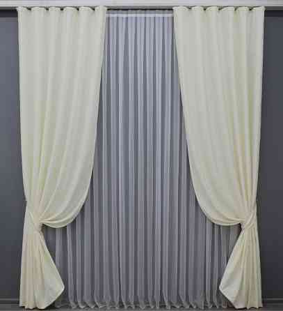 Комплект готових штор VR-Textil Льон мармур Pavliani № 1172ш Кремовий 100х270 см 2 шт (31-625) Київ