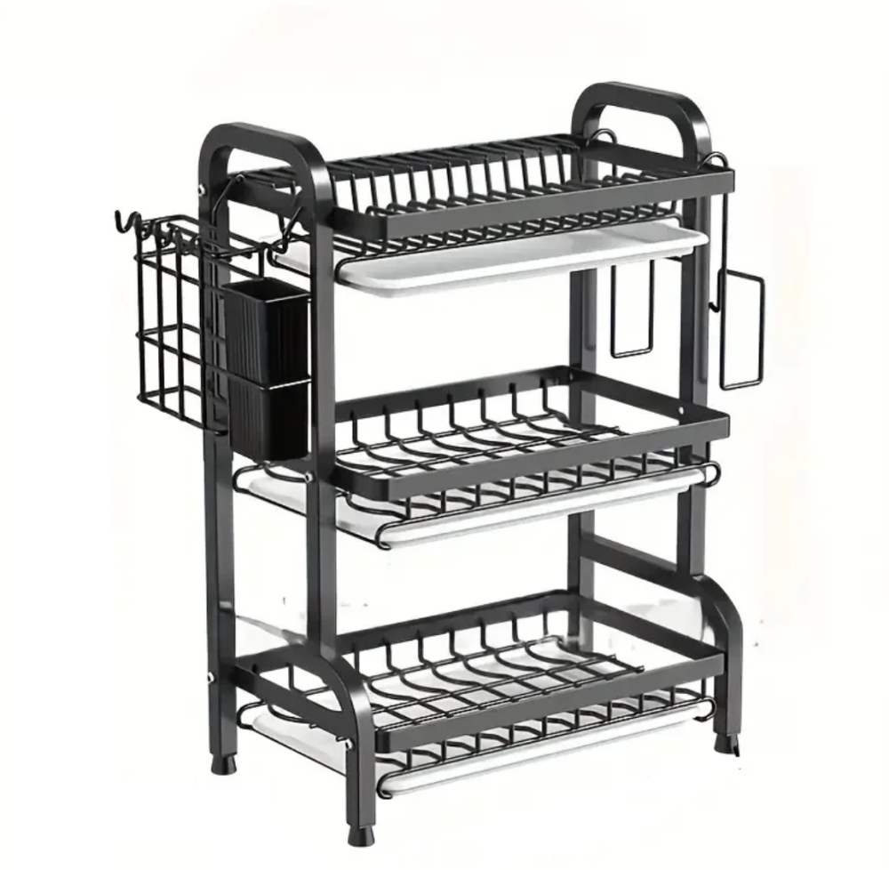 Сушарка для посуду Bowl Rack 3-рівнева 56×24×43 см, металева з пластиковим піддоном та тримачем Одеса - фото 2
