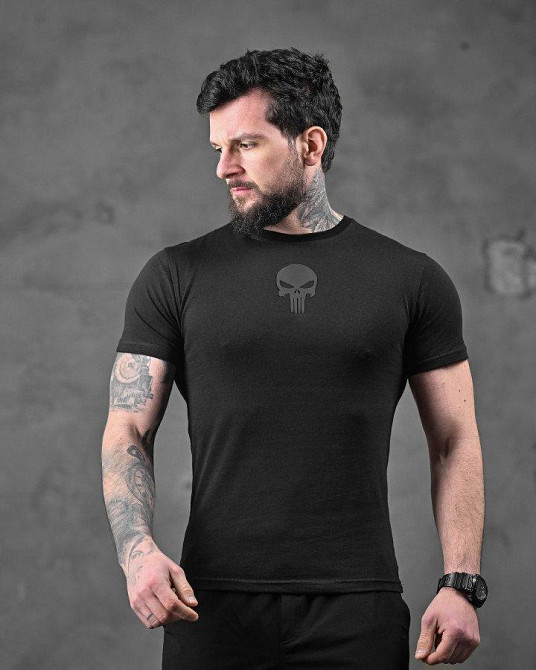 Хлопковая милитари футболка каратель черная ДЛ6347 Одесса - изображение 1