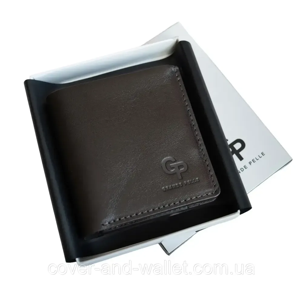 Красивий чорний чоловічий гаманець на магнітах Grande Pelle Lettera Київ - фото 10