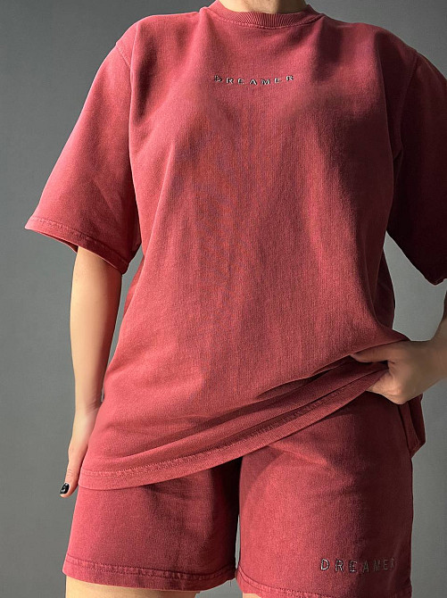 Костюм женский Pepper&mint 25-02 вареный тай-дай футболка и шорты с вышивкой бордовый, бордовый, M Киев - изображение 8