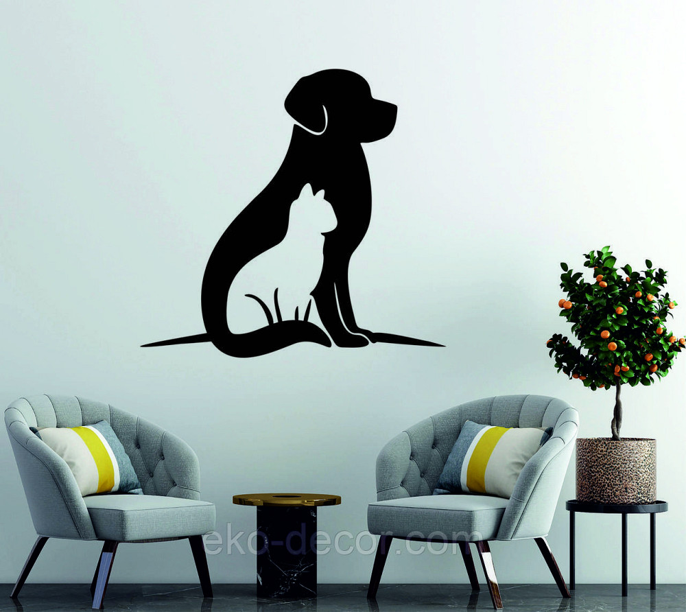 Декоративне настінне 3D Панно «Собака та кіт» Декор на стіну з об'ємом Київ - фото 1