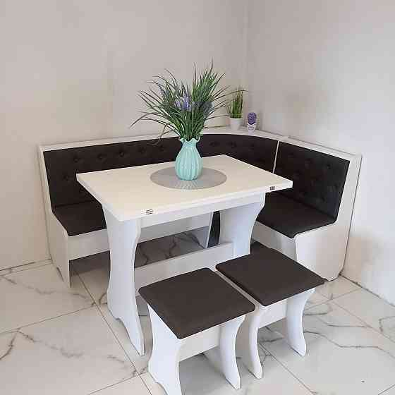 Комплект мебели для кухни - Семейный Мягкий уголок, стол, 2 табурета 114х154 см - Белый Львов