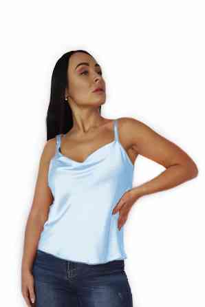 Базовая майка женская хомут шелк Голубой XL Харьков