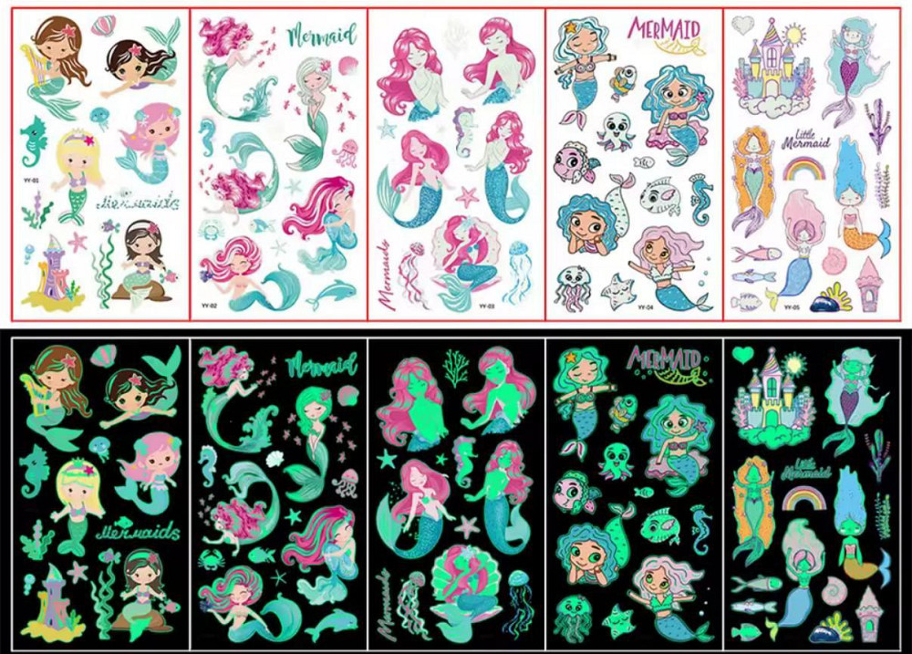 Дитячі тимчасові тату - Русалочка, флуоресцентні тату для дітей, водостійкі тату, що світяться, 5 ли Київ - фото 1
