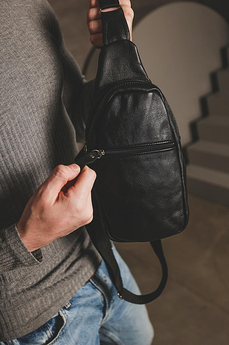 Сумка через плече шкіряна, сумка-слинг чоловіча SL014 (Чорна) Суми - фото 4