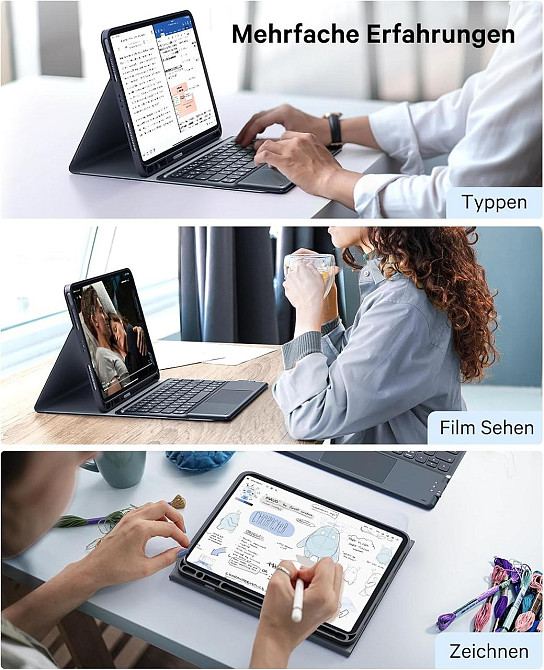 Earto клавіатура-чохол для iPad Air 11 і iPad Pro 11 2025/2024 (M3/M2) чорна QWERTY з підсвіткою та тачпадом Київ - фото 8