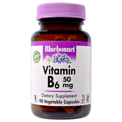 Вітамін Bluebonnet Nutrition Вітамін B6 50 мг, Vitamin B6, 90 вегетаріанських капсул (BLB0428) Вінниця - фото 1