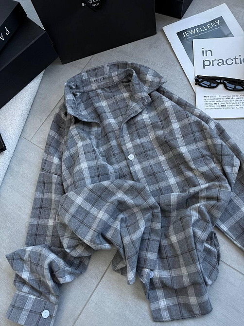 Женская трендовая оверсайз рубашка в клетку костюмный тиар Серый 2 Одесса - изображение 6