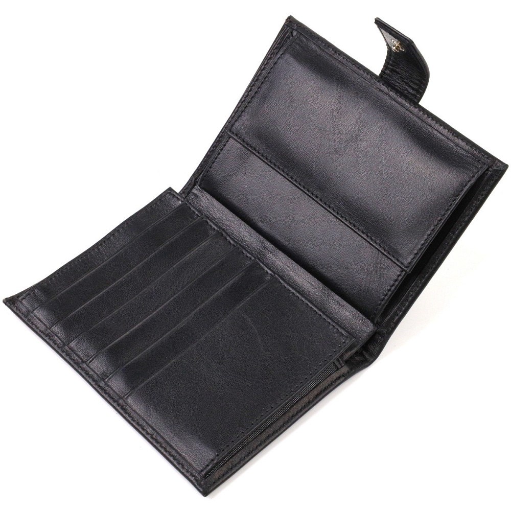 Класичний вертикальний чоловічий портмоне середнього розміру з натуральної гладкої шкіри CANPELLINI 21857 Чорний Київ - фото 6